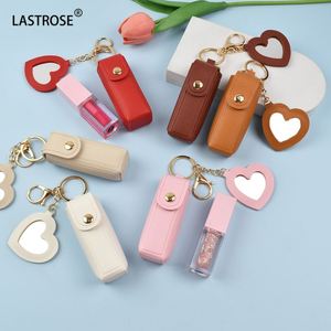 Nuevo y Popular Estuche para Lápiz Labial con Espejo de Maquillaje, Porta Brillo Labial, Llavero de Cuero PU, Porta Bálsamo Labial - Product Image 1
