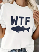 Camiseta de Punto con Logo de Pescadores, Diseño Divertido con el Acrónimo de Pesca 'WTF Wheres Fish', Mezcla de Poliéster/Algodón, Cuello Redondo, Manga Corta, Gris Oscuro, Talla XL