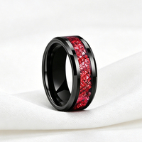Bague de mode 8 mm en tungstène plaqué noir avec incrustation de rubis à bords biseautés pour couples, mariage, fiançailles, fête, promesse, cadeau