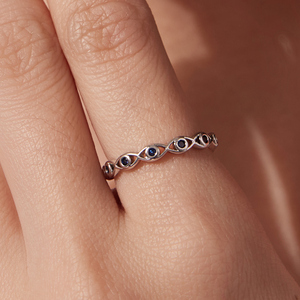 Geometric Eternity Band <b>Ring</b> With Lab Created Sapphire Bezel Setting <b>Silver</b> Plated Unisex Classic Engagement Jewelry - Product Image 4