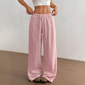 Nuovi <span class=keywords><strong>Pantaloni</strong></span> Estivi da <span class=keywords><strong>Donna</strong></span> alla Moda, Larghi, Vintage, Eleganti, Versatili, Elastici, Casual, Tinta Unita, a Gamba Larga, Vita Alta, in <span class=keywords><strong>Cotone</strong></span> - Product Image 1