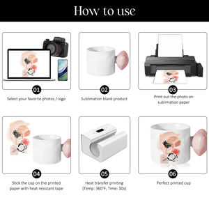 Mug en céramique vierge pour sublimation avec anse en forme de cœur - Design personnalisable (options d'anse rose/bleue) - Tasse DIY adorable - Product Image 6