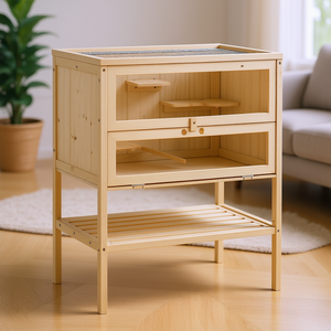 Cage à hamster en bois à 3 niveaux avec porte avant ouvrable, nichoir pour petits animaux, étagère de rangement pour souris, rats, meubles pour animaux de compagnie - Product Image 2