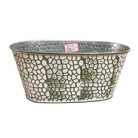 Perlengkapan taman Vintage timbul luar ruangan dalam ruangan Pot bunga logam galvanis & Pot tanaman pedesaan Oval bentuk vas herbal