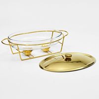 Réchaud de buffet professionnel en verre doré et acier inoxydable, alimenté à l'alcool, 3L, pour snacks et fruits, manuel, RRR