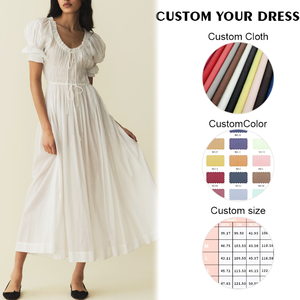 Fabricant de vêtements personnalisé printemps été col carré à manches courtes élégant décontracté femmes blanc coton robe mi-longue - Product Image 3