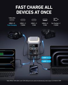Générateur solaire portable Anker <span class=keywords><strong>SOLIX</strong></span> C300 60W Lithium-ion 288Wh 300W à onde sinusoïdale pure avec télécommande pour extérieur - Product Image 3