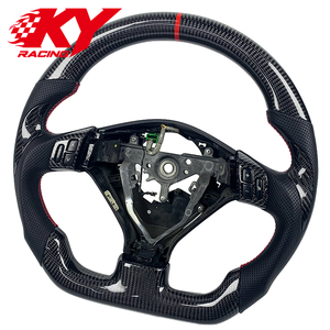 Volante deportivo personalizado de fibra de carbono, cuero negro con costuras rojas para Subaru Forester SG WRX STI - Product Image 2