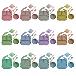 Boa Free Silicone bébé alimentation ensemble dessin animé conception <span class=keywords><strong>Kit</strong></span> <span class=keywords><strong>complet</strong></span> de <span class=keywords><strong>vaisselle</strong></span> pour les tout-petits comprend un bol d'aspiration cuillère assiette tasse - Product Image 4