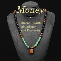 Collier long fait main en pierres naturelles porte-bonheur 8MM / 6MM, avec pendentif carré en Œil de tigre, Obsidienne et Aventurine verte