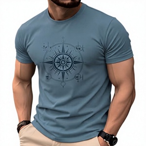 T-shirt 100 % coton pour homme, manches courtes, léger, doux, tricoté, motif géométrique, coupe classique, polyvalent, col basique, décontracté, été - Product Image 4