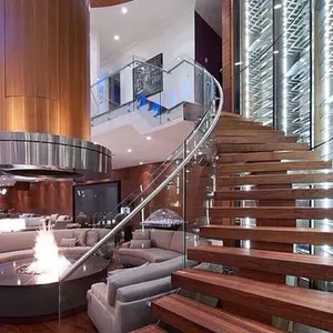 Красивая Крытая изогнутая лестница, стеклянная дуга, лестница, деревянная лестница, дизайн для фойе