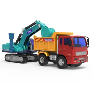 Fabriek Hete Verkoop Kinderen Terugtrekken Auto Plastic Constructie Speelgoedvoertuigen Dump Truck En Digger Engineering Model Speelgoedset