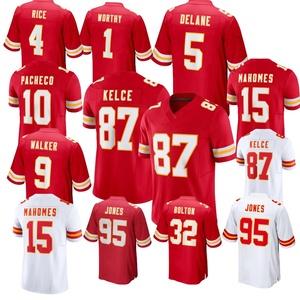 Grosir Kansas City Jahitan Lengkap # 1 Layak # 4 bungkus nasi # 9 Walker # 5 Delane # 15 Mahomes # Jersey Sepak Bola Amerika 87 Kelce - Product Image 1