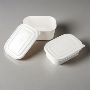 Bols en papier kraft rectangulaires avec logo personnalisé, écologiques, blancs ou brun naturel, pour salades et aliments. - Product Image 1