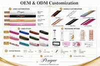 Kuas Nail Art Logo Kustom 100% Bulu Kolinsky Asli Gagang Kayu Enam Sudut Bentuk Kelopak/Crimped Kuas Akrilik