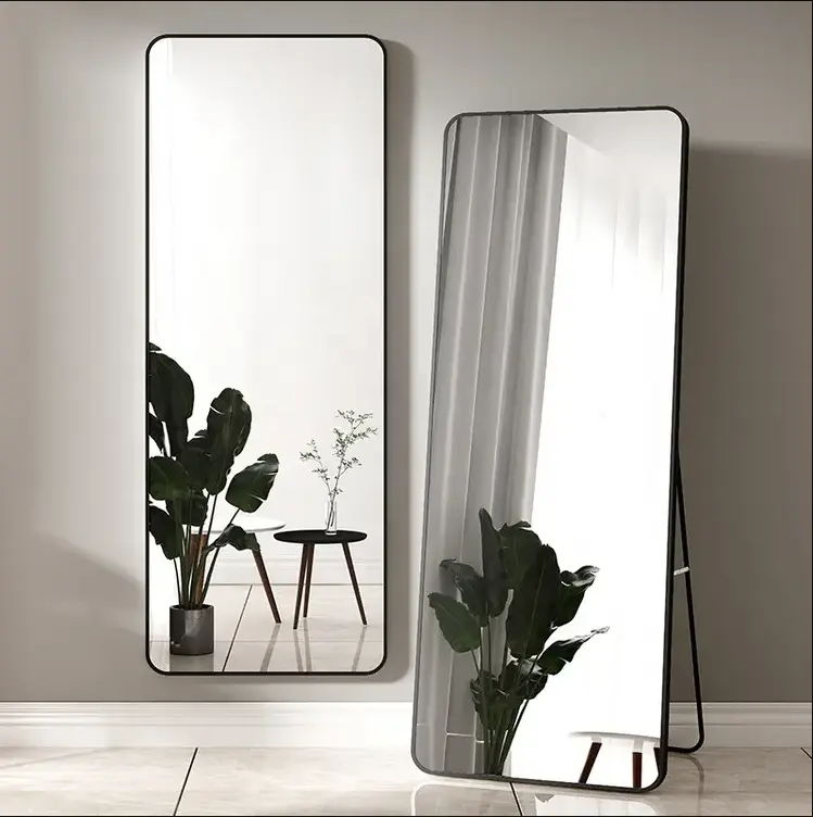 decorative HD mirror wall glass aluminum alloy Framed stand floor full length large mirror