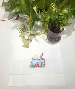 Nouvelle conception, serviette de toilette en coton blanc, serviette de thé à ourlet festonné avec broderie de tasse de café, serviette d'invité pour les fêtes de Noël - Product Image 5