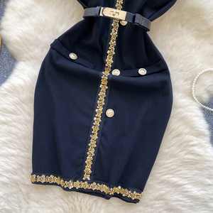 Robe Tunique Midi Col V Roman pour Femme, Sans Manches, Ornée de Perles, Dos Nu, Pailletée, en Dentelle, Noire - Product Image 3