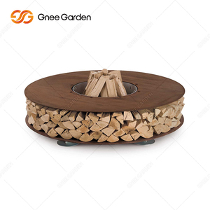 Modern Comfortable Portable Durable Outdoor Corten Steel Wood Burning Fire Pit with Storage <b>and</b> <b>Table</b> <b>Chairs</b> - Product Image 2