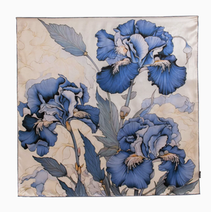 Sciarpa Grande Quadrata in Raso di <span class=keywords><strong>Seta</strong></span> <span class=keywords><strong>Blu</strong></span> con Stampa Floreale per Capelli e Collo da Donna - Product Image 1