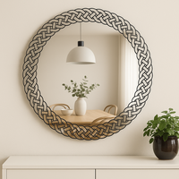 Miroir mural rond moderne Cadre tissé Miroir de salle de bain décoratif pour la décoration de la maison