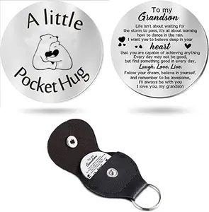 Long Distance Relationship Keepsake Stainless Steel Double Sided Inspirational Gift Pocket Hug Token with PU Leather Keychain