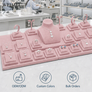 Expositor de Joyería de Microfibra Rosa, de Lujo, para Mostrador de Tienda, Soporte para Exhibición de Anillos, Collares y Pendientes - Product Image 3