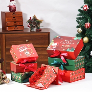 EVERWIN Merry <b>Christmas</b> Rigid Paperboard Gift <b>Box</b> with Ribbon Red Green Holiday Design Four Color Printing Recyclable Packaging - Product Image 1