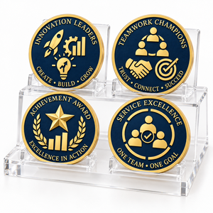 Medallas de Premio por Innovación y Trabajo en Equipo de Aleación de Zinc Chapadas en Oro con Soporte Acrílico OEM ODM - Product Image 1
