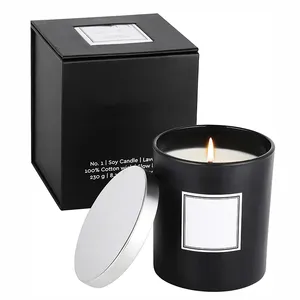 黑色厚玻璃蜡烛罐黑色玻璃蜡烛罐带竹盖8盎司哑光玻璃储物蜡烛罐支持定制