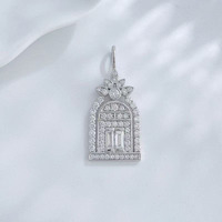 Pendentif en Platine Pt950 avec Diamant de Laboratoire, Bijou Fin pour Femme, Charme Délicat, Motifs Porte du Bonheur, Porte de la Richesse, Château d'Amour