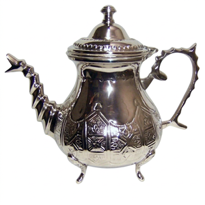Ornate Engraved Design Moroccan Teapot Elegant <b>Silver</b> Plated Metal Teakettle Eco-Friendly Durable for Home Decor Serving <b>Tea</b> - Product Image 1