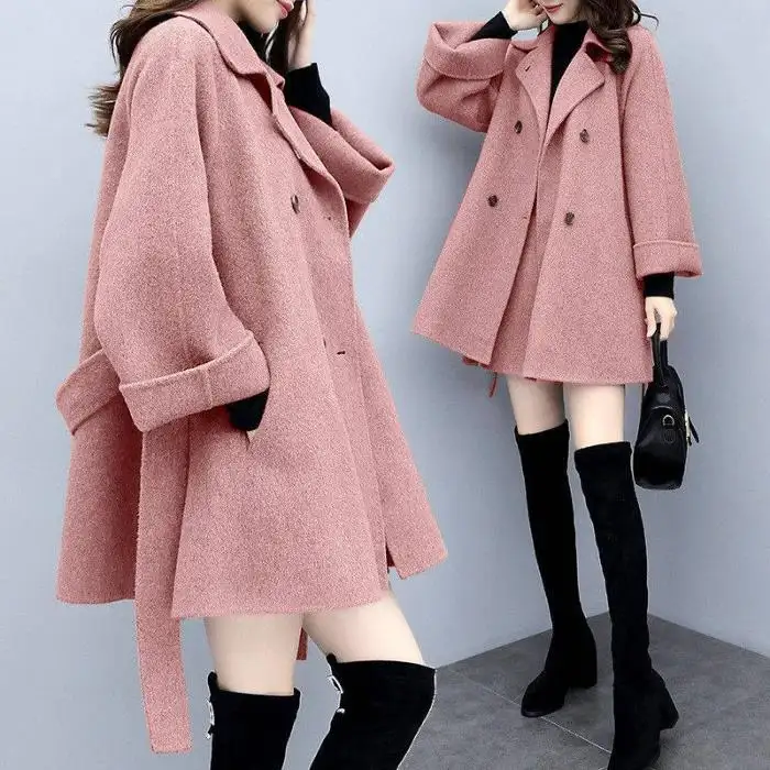 Wholesale New Fashion Autumn Winter Women Long Woolen Coat Solid Color Girls Lapel Collar Tops Button A-line Midi Long Coat