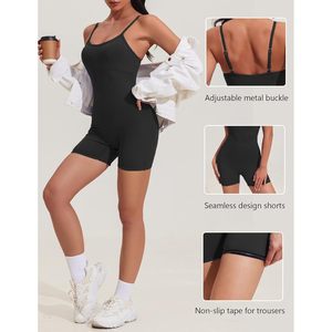 FOXA Women's Spaghetti Strap Jumpsuit Seamless Yoga Bodysuit Workout <b>Romper</b> Sports Bra Unitard <b>Black</b> - Product Image 2