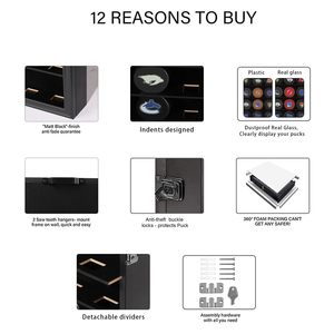 PJ 20-Puck Hockey Puck Vitrina Madera/MDF Marco Ecológico Montaje en pared Gabinete Soporte Shadow Box con puerta de vidrio - Product Image 4