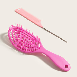Ensemble de peignes ovales éventailés en plastique rose pour cheveux humides ou secs, idéal pour coiffer les cheveux gras et ajouter du volume - Product Image 4