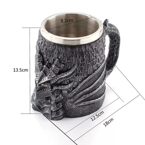 Özelleştirme paslanmaz çelik bira kupası 3D reçine ejderha heykel kolu içme fincan Viking şık kahve kupa Drinkware - Product Image 3
