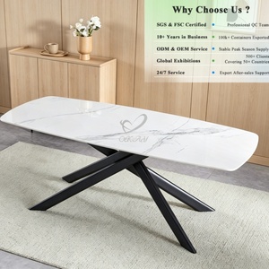 Table à manger moderne de style scandinave minimaliste avec surface en pierre polie brillante et pieds de support larges et robustes - Product Image 1