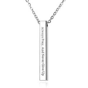 Charm Silver Custom Inspirational Engraved Personalized Name Laser Inscription Stainless Steel Pendant Bar Necklace Jewelry