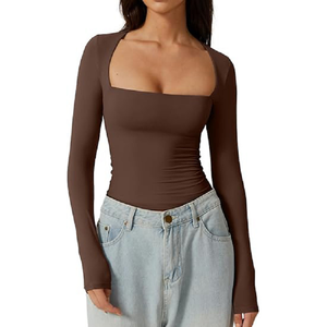 <span class=keywords><strong>Camiseta</strong></span> de <span class=keywords><strong>manga</strong></span> <span class=keywords><strong>larga</strong></span> a la moda para mujer, <span class=keywords><strong>camiseta</strong></span> básica de 6 colores con cuello cuadrado y corte ajustado, informal, para oficina, uso diario, fiesta, combina con todo - Product Image 4