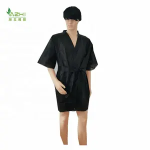 Demi-manches robe pour femme Vêtements de sauna jetables Robes de spa noires non tissées PP avec ceinture
