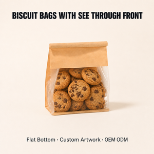 Bolsas <span class=keywords><strong>para</strong></span> Galletas de Papel Kraft con Ventana, Termosellables, <span class=keywords><strong>para</strong></span> Panadería, Bolsas de Papel <span class=keywords><strong>para</strong></span> Pan, Color Marrón, Transparentes, con Logotipo Personalizado Impreso - Product Image 1