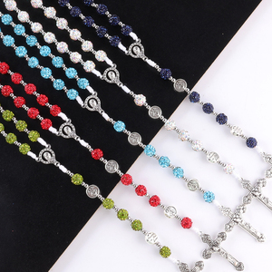 Collar <span class=keywords><strong>de</strong></span> <span class=keywords><strong>Rosario</strong></span> con Colgante <span class=keywords><strong>de</strong></span> Cruz Personalizado al por Mayor, Joyería Religiosa Cristiana Multicolor con Cuentas <span class=keywords><strong>de</strong></span> Diamantes <span class=keywords><strong>de</strong></span> Imitación - Product Image 4