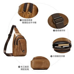 Bolso de pecho Dujiang para hombre, de cuero genuino, bandolera con bolsillo con cremallera para uso diario, color marrón - Product Image 3