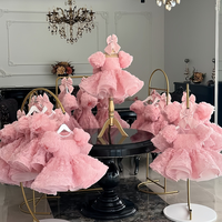 Robe de bal élégante pour filles avec texture 3D en forme de rose, manches bouffantes, robe tutu rose, tenue de princesse pour photographie de tout-petits, robe de demoiselle d'honneur