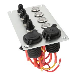 Marine Boat <strong>Switch</strong> Panel, Rocker <strong>Switch</strong> Panel 4 Gang <strong>Push</strong> <strong>Button</strong> <strong>Switch</strong> Panel with Circuit Breakers Cigarette Lighter Socket USB - Product Image 4