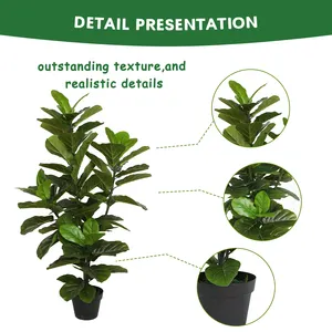 PZ-4-25 High Quality Faux Greenery Leaves Plant Plastic Potted In Black Pot Artificial Banyan Tree For Home Garden Decor