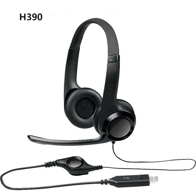 For Logtech H390 Wired Headset Stereo Headphones with Noise-Cancelling Microphone USB In-Line Control Folding Portable Earphone