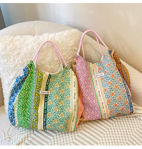 Verano coreano INS personalizado hecho a mano lindo Patchwork Floral tela costura bolso de mano acolchado algodón cordón bolsa de compras - Product Image 2